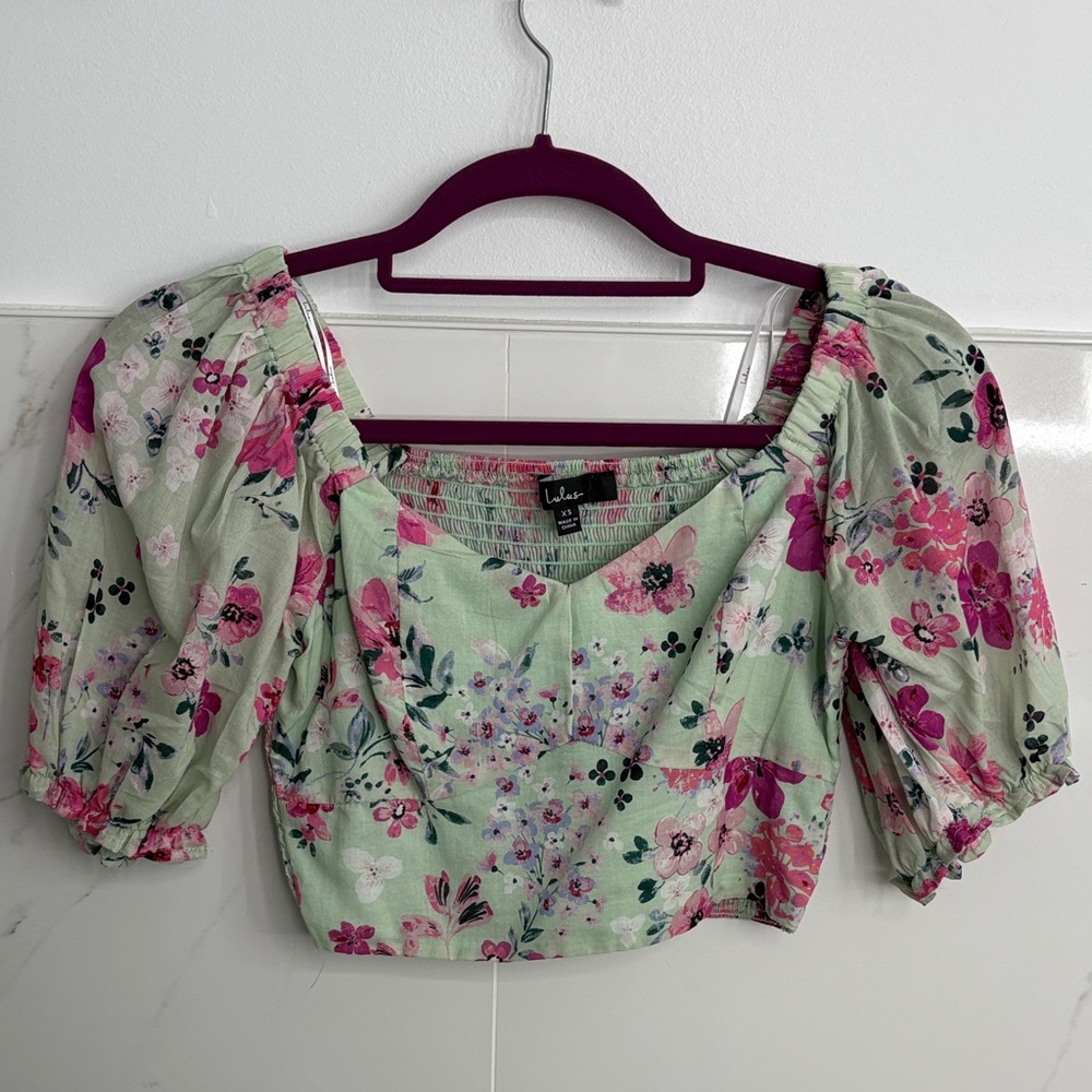 Lulu's Green and Pink Floral Blouse